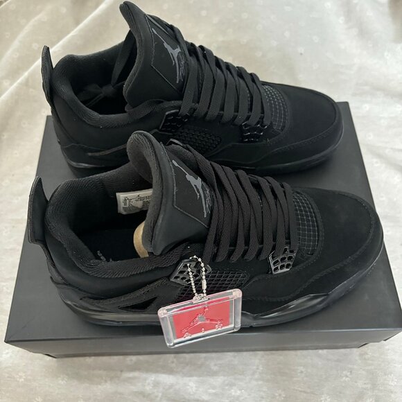 Mens Air4 Black Jordan4 Mid Top Sneakers - Picture 2 of 5